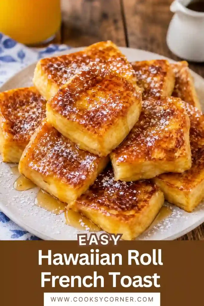 Golden Hawaiian Roll French Toast served with fresh berries and warm maple syrup. The sweet rolls create a light, fluffy texture perfect for breakfast or brunch.