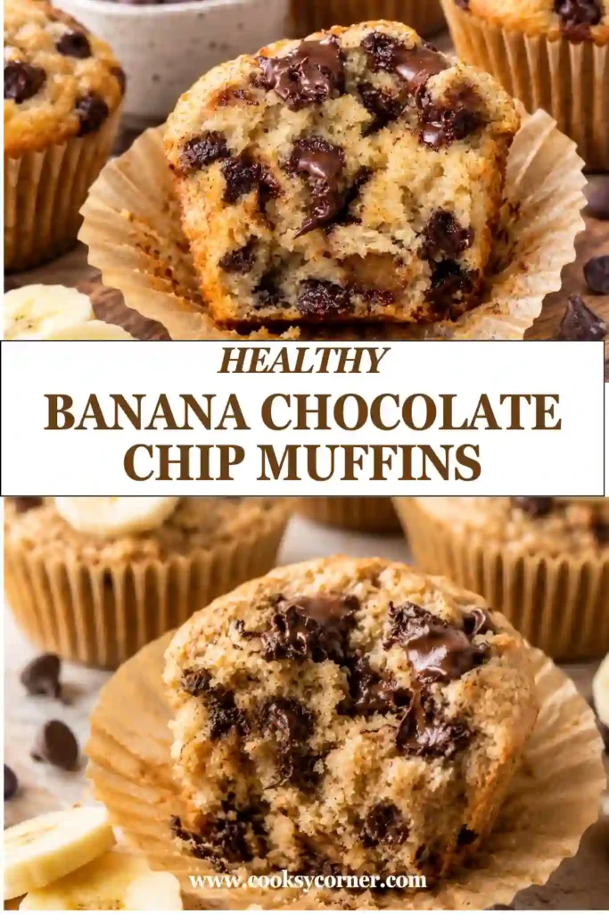 Flat-lay of healthy banana muffin ingredients featuring mashed bananas, chocolate chips, flour, honey, yogurt, eggs, baking powder, and cinnamon under natural light.
