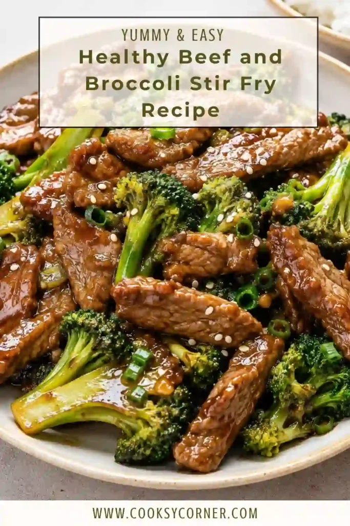 Close-up of healthy beef and broccoli stir fry served over steamed rice with sesame seeds. The homemade stir fry sauce creates a rich and flavorful finish.