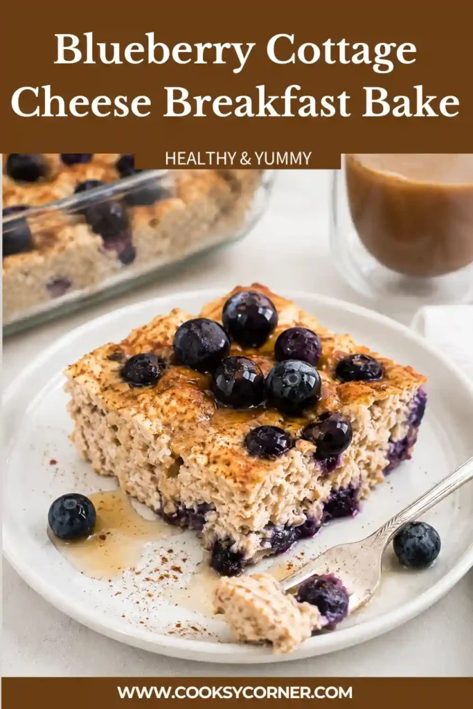 Freshly baked blueberry cottage cheese breakfast casserole featuring juicy blueberries, hearty oats, and a lightly golden top. A healthy breakfast perfect for meal prep.
