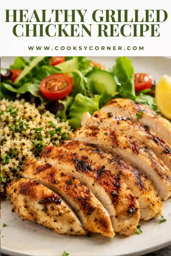 Juicy grilled chicken breast sliced and served with roasted vegetables. A healthy meal packed with protein and fresh herb flavor.