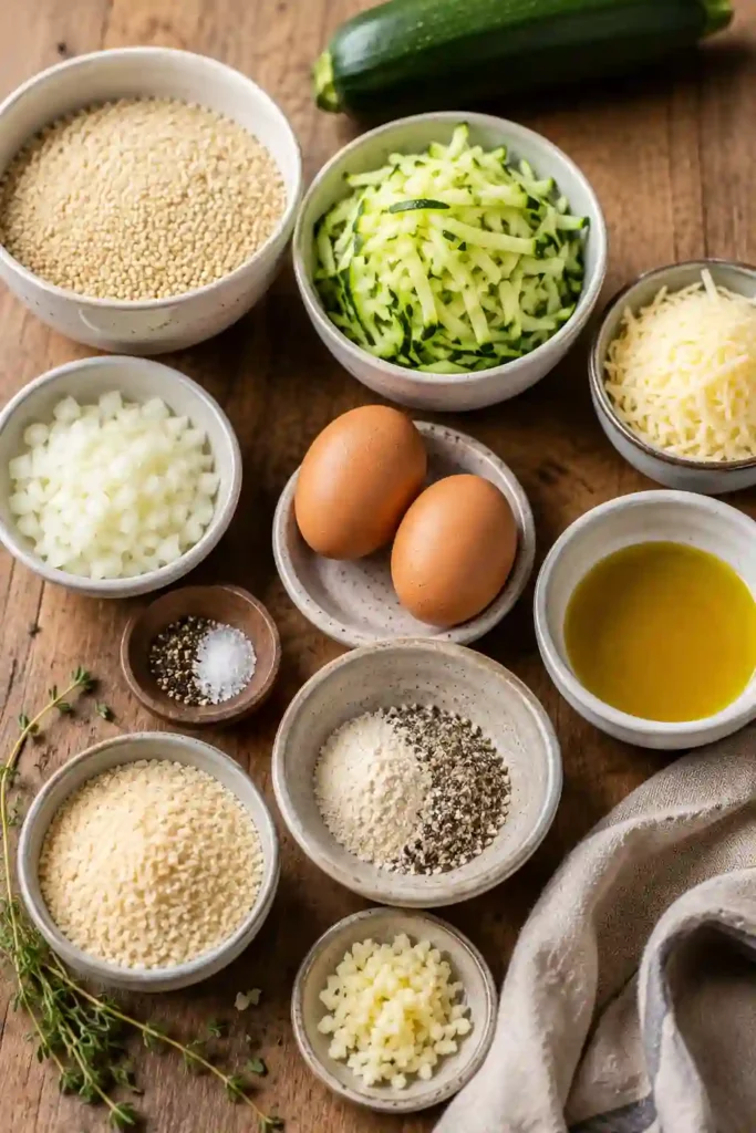 Healthy Quinoa Zucchini Bake arranged on a dinner plate with a crisp green salad. The baked casserole is packed with quinoa, zucchini, ground beef, herbs, and melted cheese.