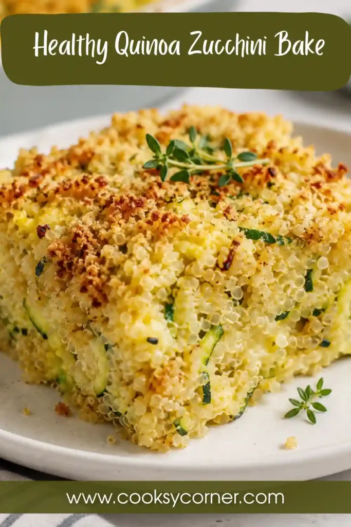 Healthy Quinoa Zucchini Bake served fresh from the oven with a golden, cheesy topping. This protein-rich casserole features fluffy quinoa, fresh zucchini, lean ground beef, and melted cheese.