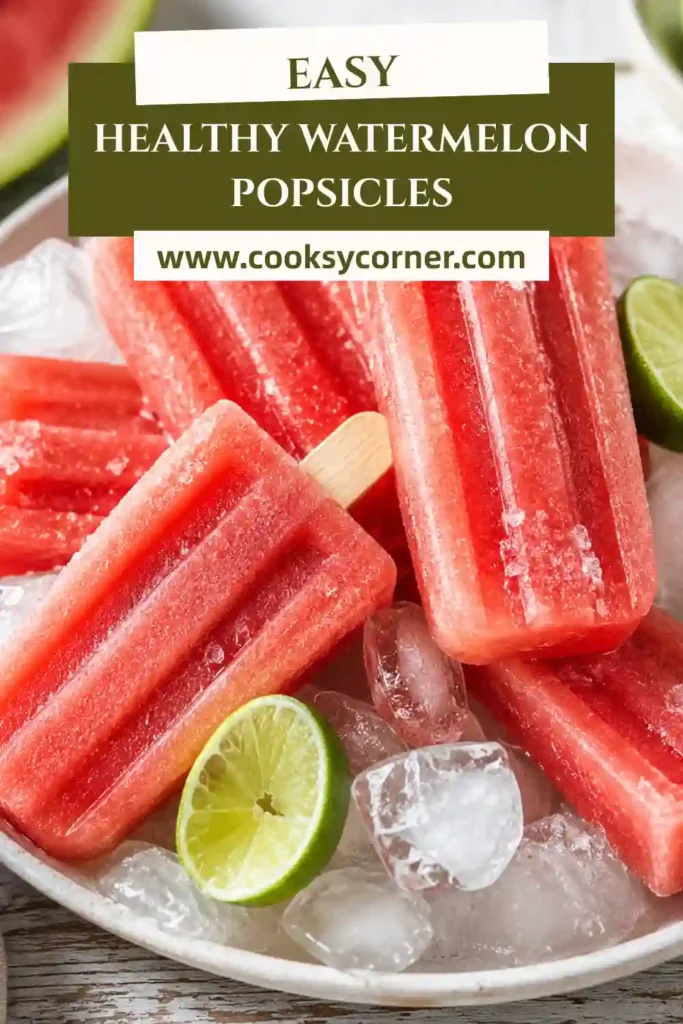 Healthy watermelon ice pops served with fresh watermelon slices and lime wedges. These naturally sweet frozen treats are easy to make and ideal for hot weather.