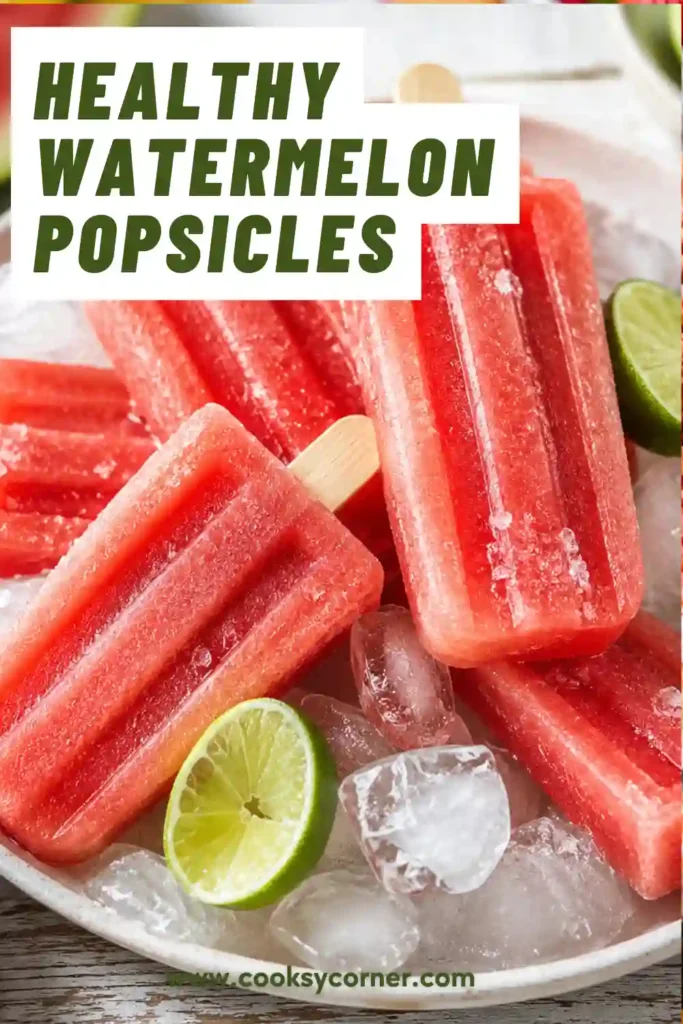 Bright red Watermelon Popsicles made with fresh watermelon and lime juice on a wooden serving board. These homemade fruit popsicles are refreshing and perfect for summer.