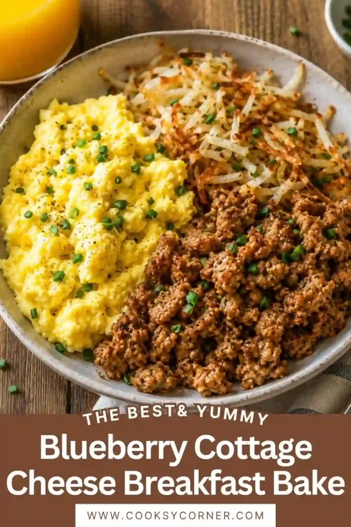 Healthy breakfast bowl made with lean ground turkey, crispy potatoes, scrambled cottage cheese eggs, and fresh parsley. A balanced breakfast packed with protein and flavor.