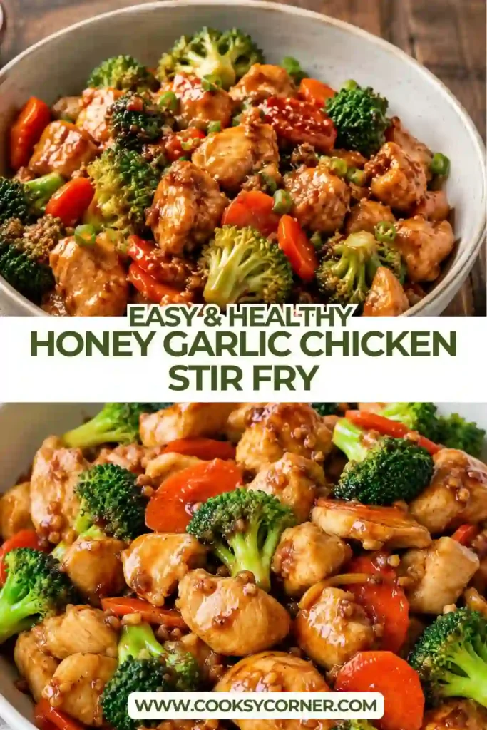 2. Fresh Honey Garlic Chicken Stir Fry featuring juicy chicken breast, crisp broccoli, and carrots cooked in a sweet and savory garlic sauce. Perfect for an easy weeknight dinner.