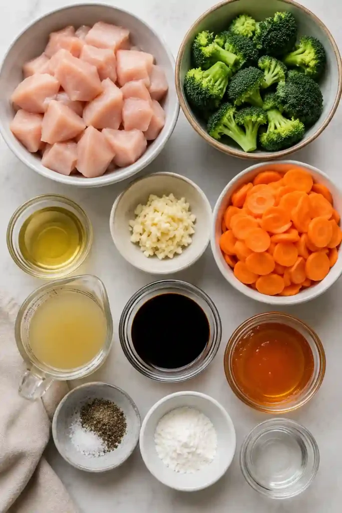 4. Healthy Honey Garlic Chicken Stir Fry made with broccoli, carrots, garlic, honey, and soy sauce. A colorful and delicious one-pan meal.