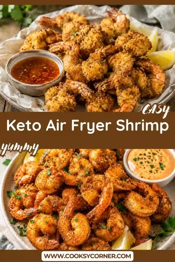 Crispy gluten-free air fryer shrimp garnished with parsley alongside homemade keto sweet chili sauce.