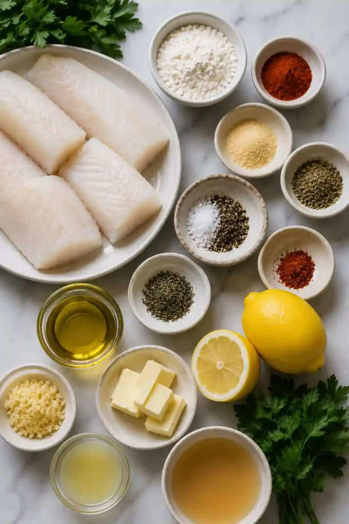 Golden pan-seared cod fillets coated in lemon garlic butter sauce and garnished with parsley. This easy cod recipe is perfect for healthy weeknight meals and family dinners.