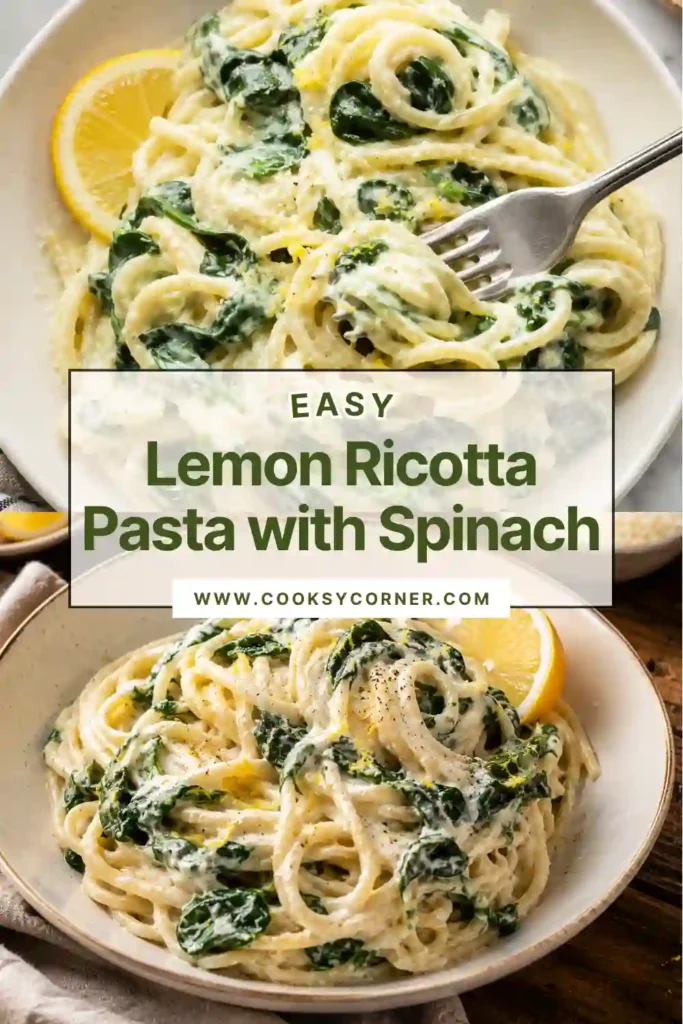 Fresh Lemon Ricotta Pasta topped with grated Parmesan, baby spinach, and cracked black pepper. A quick Italian-inspired dinner ready in 20 minutes.