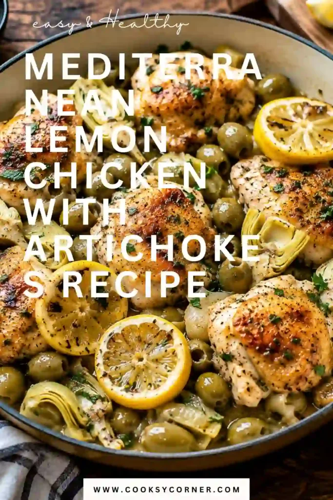 Juicy Mediterranean lemon chicken baked with garlic, olives, artichokes, and herbs in an oven-safe skillet. This healthy chicken recipe is colorful, flavorful, and perfect for weeknight meals.