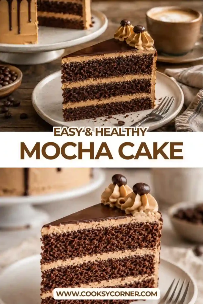 Rich chocolate mocha layer cake frosted with silky coffee buttercream and finished with dark chocolate ganache drips. A stunning dessert for coffee and chocolate lovers.