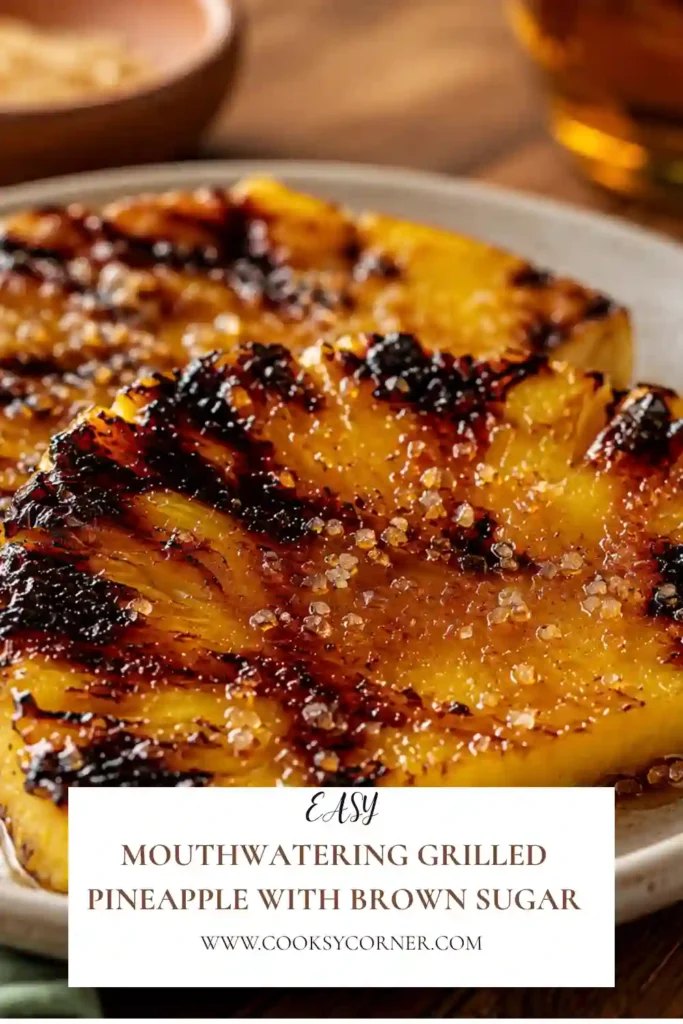 Fresh pineapple slices grilled until golden with beautiful char marks and brushed with a maple brown sugar glaze.