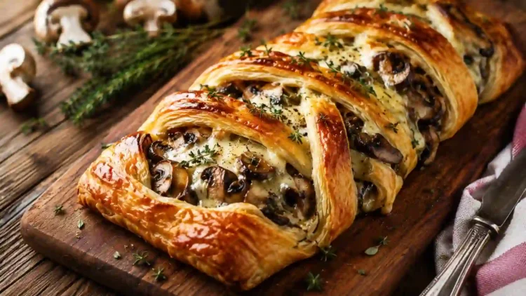 Mushroom Gruyère Puff Pastry Braid