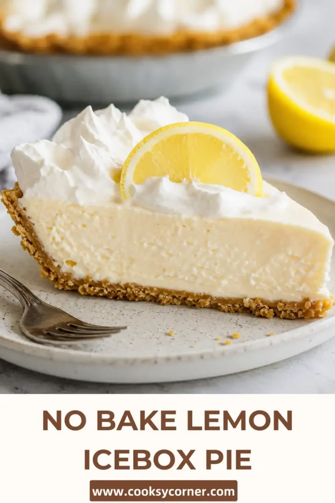 A creamy No-Bake Lemon Icebox Pie topped with whipped cream in a graham cracker crust. Fresh lemon zest adds bright citrus flavor to this refreshing summer dessert.