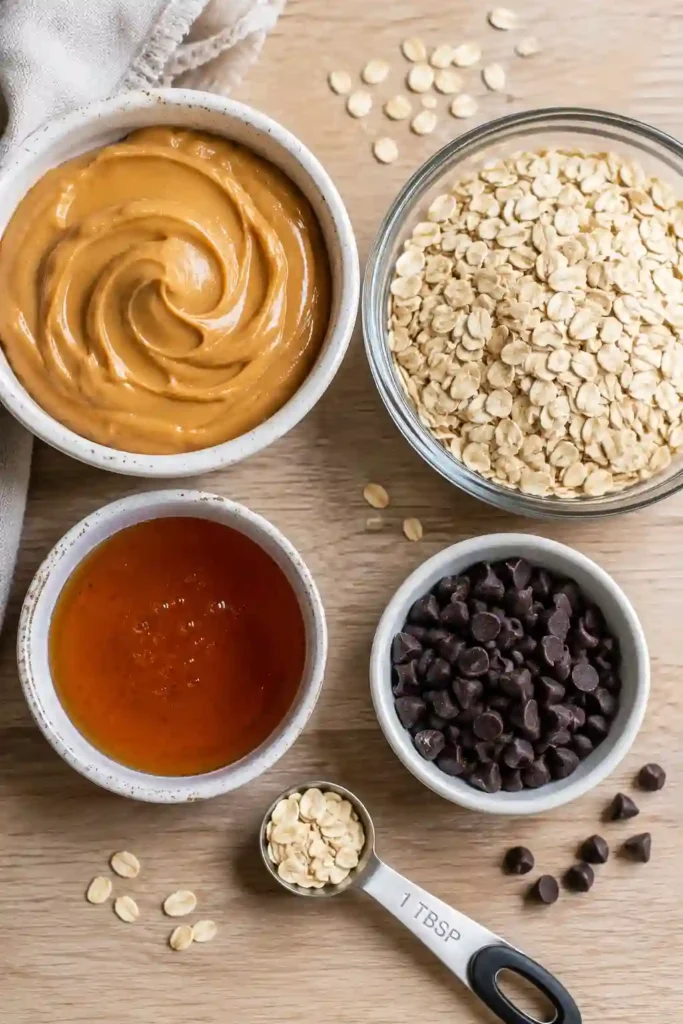 Homemade chocolate chip peanut butter oatmeal bars chilled and sliced into squares. This no bake dessert is soft, chewy, and made with simple pantry ingredients.