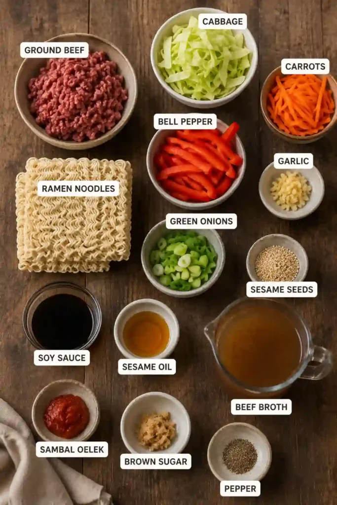 Comforting One-Pot Beef Ramen Noodles made with lean beef, crisp vegetables, and instant ramen noodles in a savory Asian-inspired sauce. Perfect for quick family meals and busy weeknights.