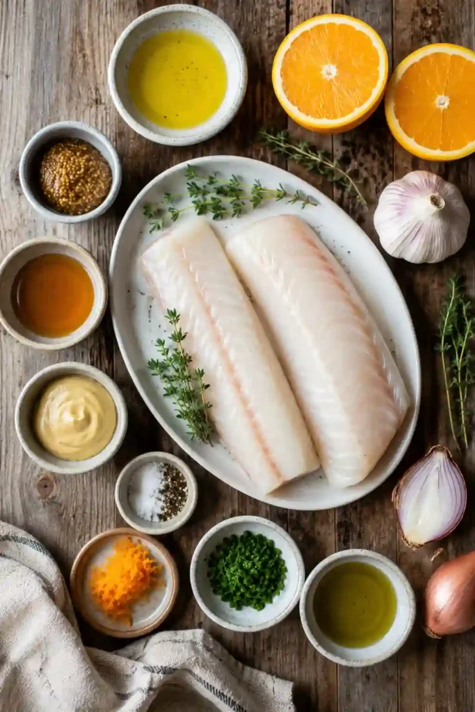 Juicy grilled halibut fillet coated in a vibrant citrus Dijon glaze with lemon wedges alongside. A healthy BBQ halibut recipe that's both elegant and easy to prepare.
