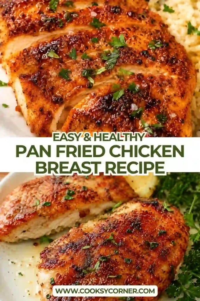 Tender chicken breast with a golden crust cooked in a skillet and finished with buttery pan sauce. Served fresh with chopped parsley for a delicious weeknight dinner.