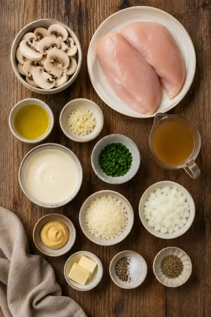 Tender chicken breasts simmered in creamy Dijon mustard sauce with sautéed mushrooms. This chicken with mushroom sauce is hearty, flavorful, and family-friendly.