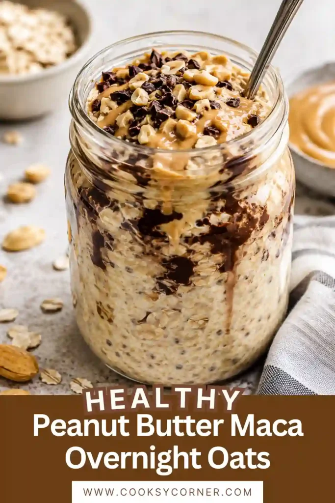 3. Healthy Peanut Butter Maca Overnight Oats featuring rolled oats, maple syrup, banana, and peanut butter. An easy make-ahead breakfast with a rich and creamy texture.