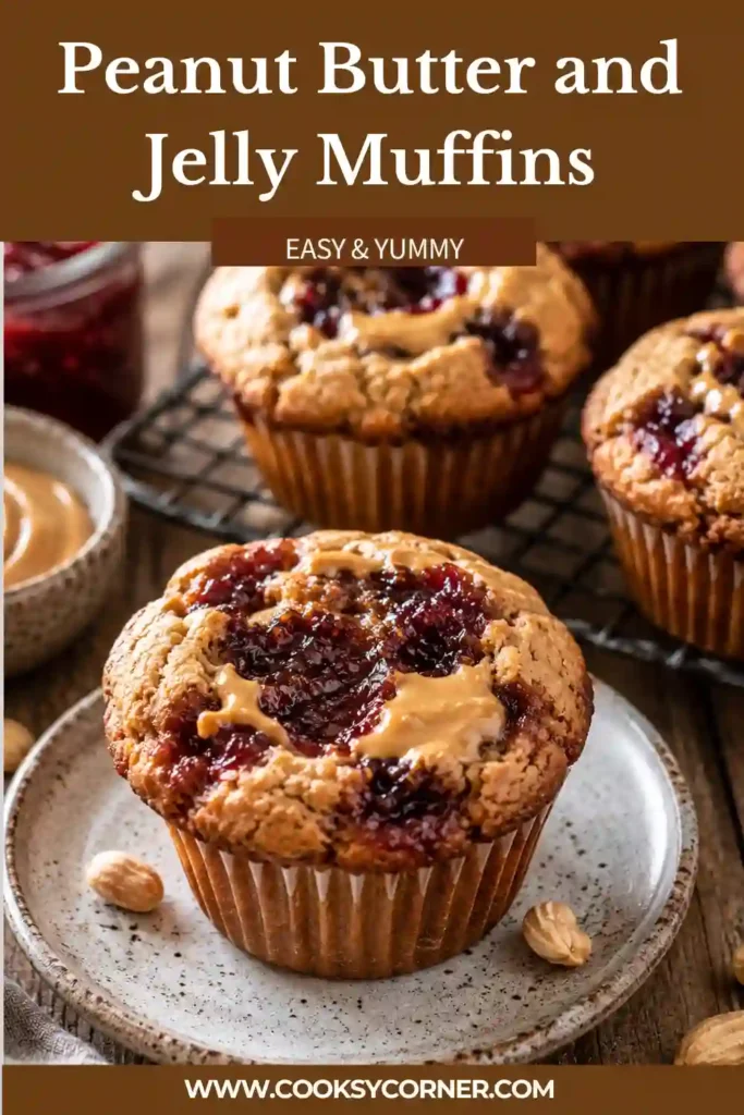 3. Golden brown Peanut Butter and Jelly Muffins topped with a beautiful jam swirl and served fresh. These wholesome vegan muffins are naturally sweetened and freezer-friendly.