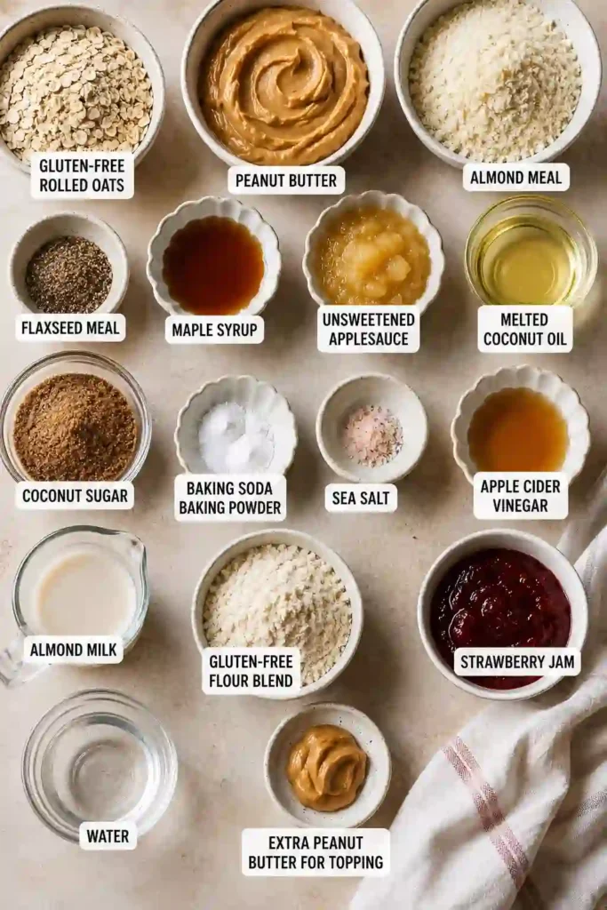 4. A batch of soft Peanut Butter and Jelly Muffins made with oats, applesauce, and peanut butter. Healthy breakfast muffins with a classic PB&J flavor everyone enjoys.