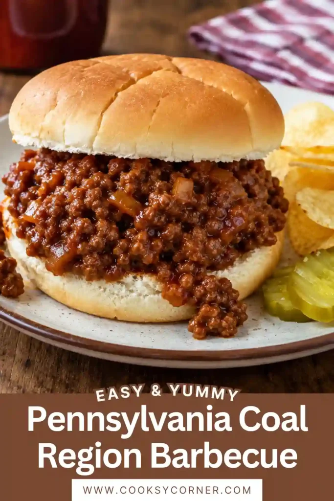 A classic Pennsylvania Coal Region Barbecue sandwich filled with seasoned ground beef in a sweet and tangy tomato sauce served on a soft hamburger bun. This comforting American sandwich is perfect for lunch or dinner.