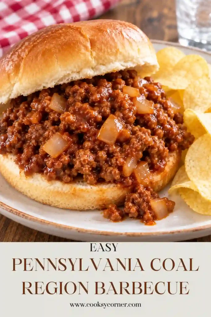 Traditional Pennsylvania Coal Region Barbecue made with ground beef, ketchup, onions, mustard, and brown sugar served on warm hamburger buns. An easy American classic.