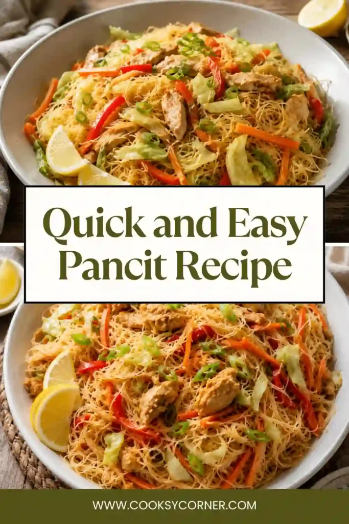 Homemade Chicken Pancit served warm with colorful vegetables and tender rice noodles. This easy Filipino noodle recipe is perfect for weeknight dinners.
