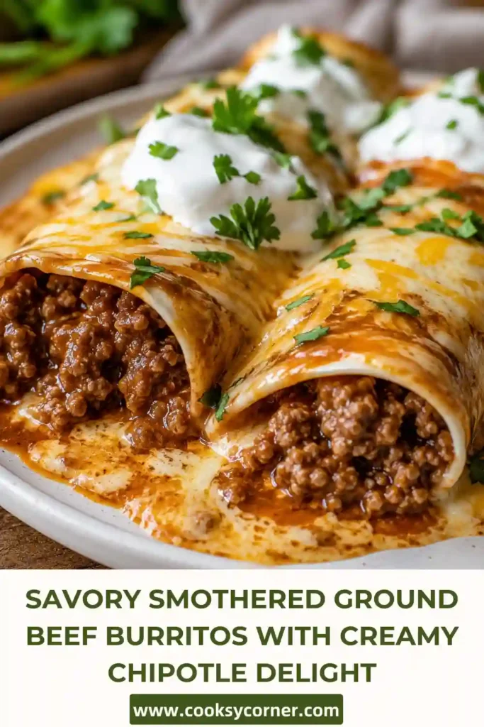 Creamy chipotle smothered ground beef burritos served warm with fresh herbs and melted cheese. A comforting Tex-Mex dinner that's rich, hearty, and satisfying.