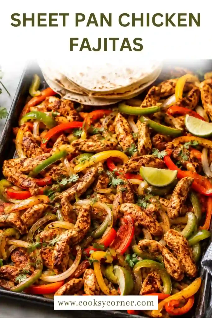 Sheet Pan Chicken Fajitas made with roasted chicken, colorful bell peppers, onions, and fresh cilantro. An easy one-pan dinner recipe.
