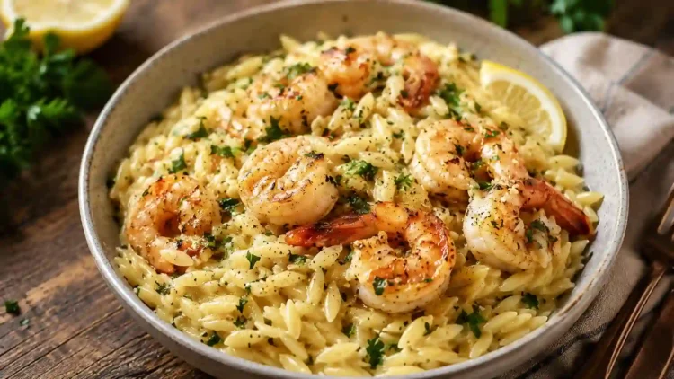 Shrimp Orzo in Lemon Garlic Sauce