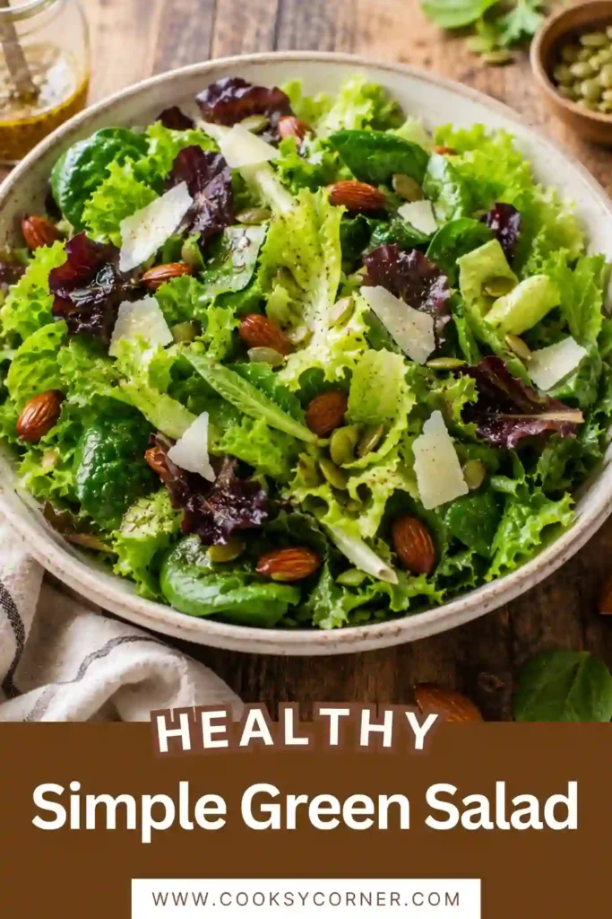 Easy Simple Green Salad served with butter lettuce, roasted almonds, lemon vinaigrette, and fresh vegetables. Every ingredient adds texture and bright flavor to this wholesome salad.