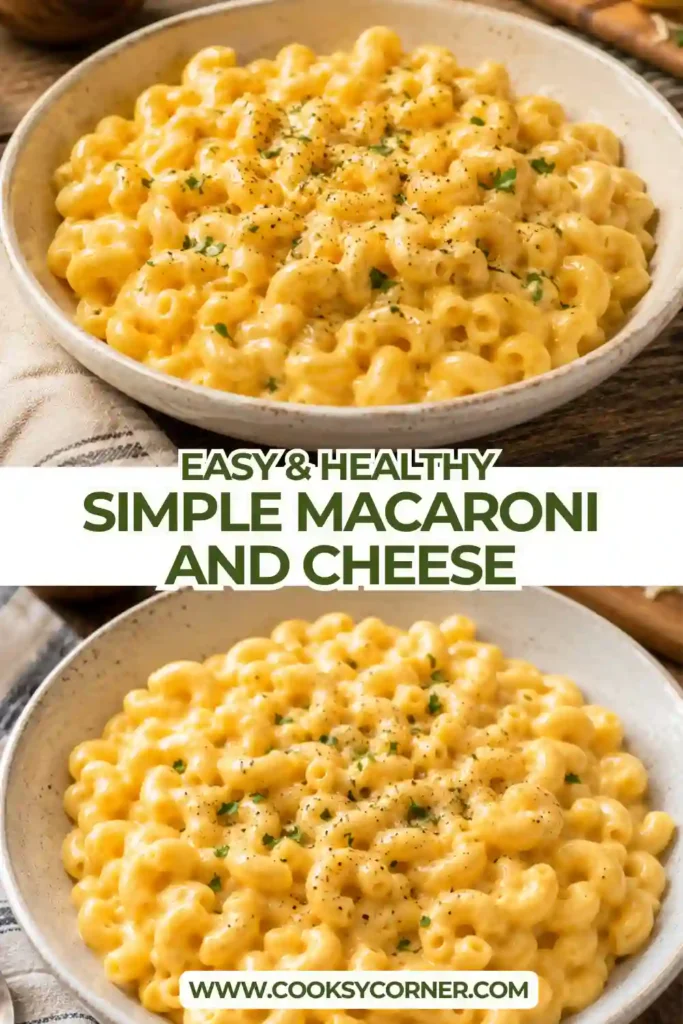Creamy homemade Simple Macaroni and Cheese served warm in a white bowl. Freshly shredded cheddar creates a smooth and flavorful cheese sauce.