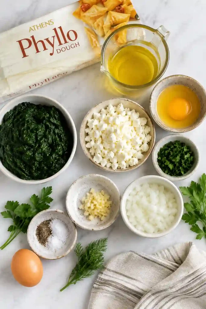 Traditional Greek spinach filo pastry baked into an elegant spiral filled with feta, goat cheese, herbs, and spinach. A flavorful Mediterranean vegetarian recipe.