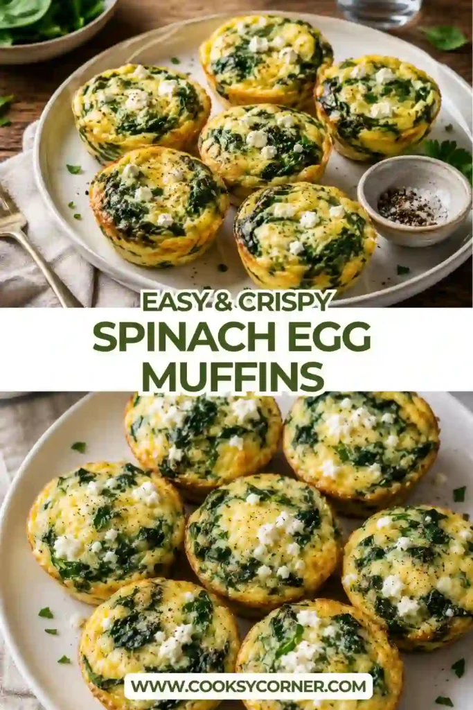 Homemade baked egg muffins filled with fresh spinach and feta cheese arranged on a cooling rack for breakfast.