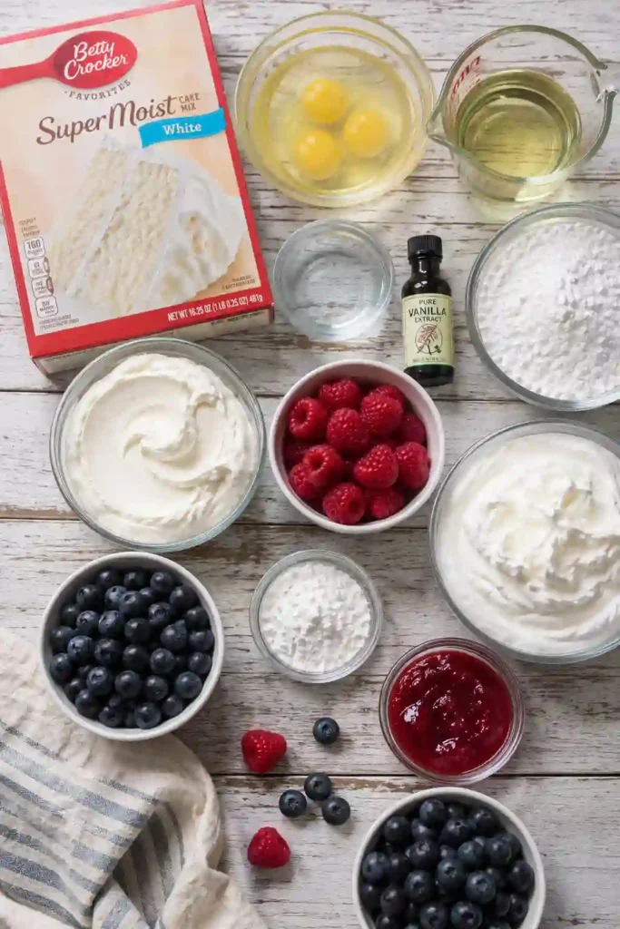 Homemade Summer Berry Sheet Cake featuring moist vanilla cake, fresh berries, and light cream cheese frosting with a vibrant berry drizzle.