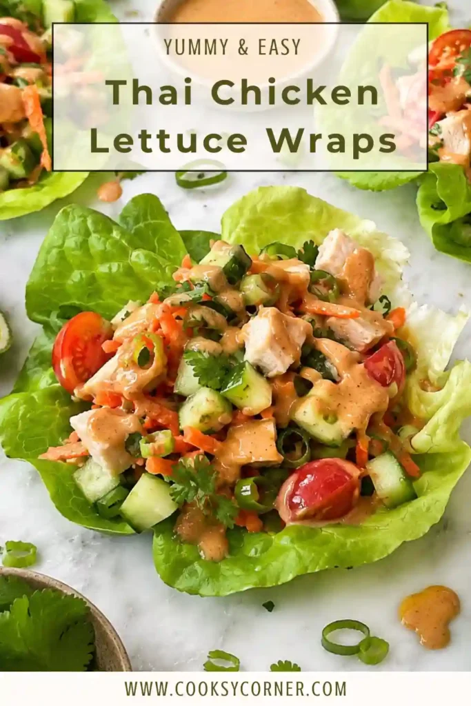 3. Butter lettuce wraps stuffed with shredded chicken, fresh vegetables, and flavorful Thai peanut sauce. A light and refreshing lunch or dinner recipe.