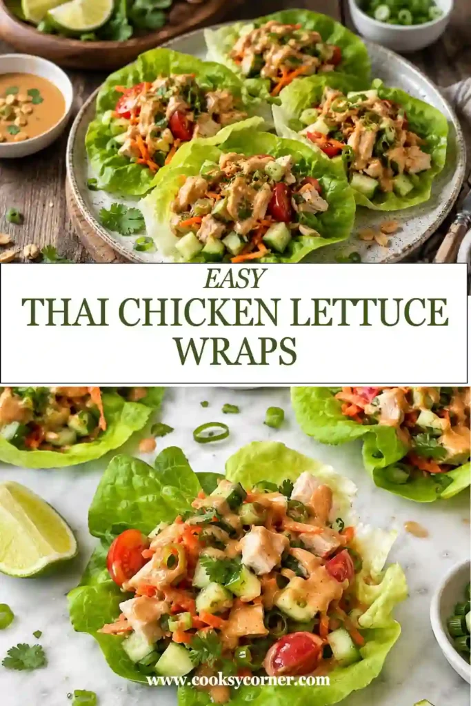 2. Healthy Thai Chicken Lettuce Wraps filled with juicy chicken and crunchy vegetables, drizzled with homemade peanut sauce. Perfect for a quick low-carb meal.