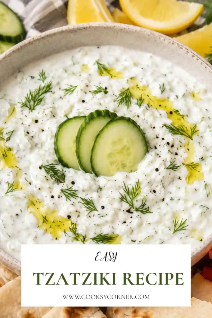 Easy homemade cucumber yogurt sauce garnished with fresh herbs and olive oil. This refreshing Mediterranean dip is ideal for grilled meats and vegetables.