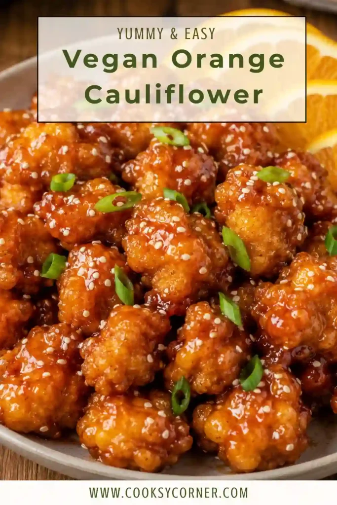 Fresh Vegan Orange Cauliflower served with steamed rice and garnished with citrus slices. Crispy, flavorful, and perfect for weeknight meals.