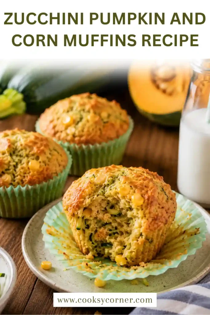 Soft and fluffy Zucchini Pumpkin and Corn Muffins filled with colorful vegetables and topped with golden baked cheese.