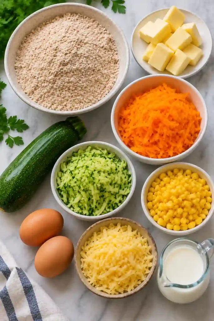 Healthy savory muffins made with grated zucchini, pumpkin, corn kernels, and cheddar cheese for breakfast or lunchboxes.