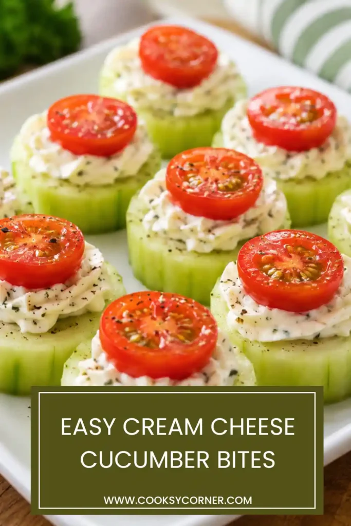 Easy cream cheese cucumber bites featuring crisp cucumbers, creamy herb filling, and fresh tomatoes. This refreshing appetizer is ideal for gatherings and holidays.