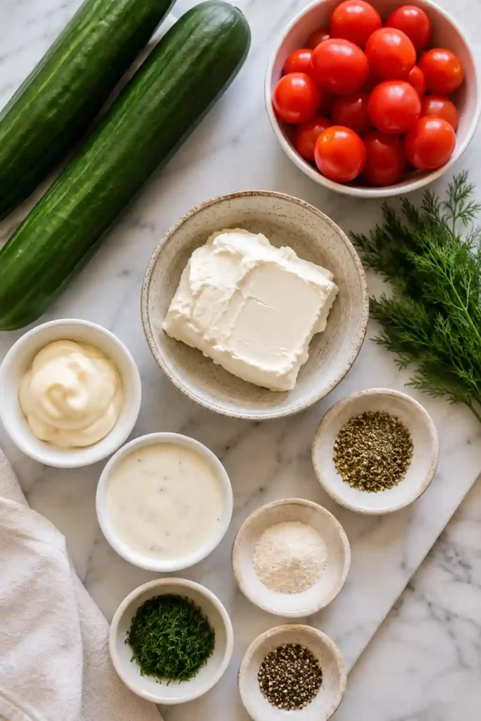 Homemade cream cheese cucumber bites served chilled with black pepper and dill garnish. A light, flavorful finger food that is simple to prepare.