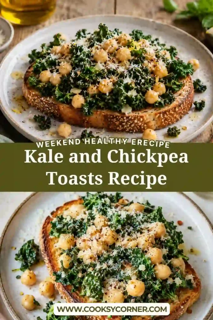 Healthy Kale and Chickpea Toasts featuring crispy artisan bread topped with flavorful chickpeas and sautéed kale. A quick and satisfying vegetarian meal.