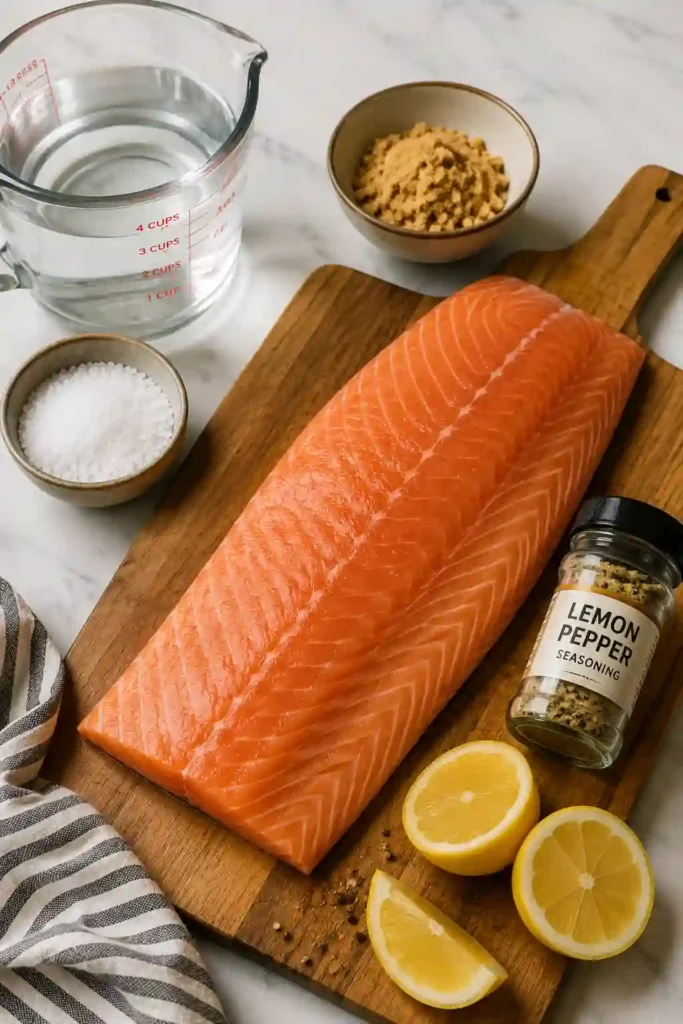 Easy smoked salmon recipe cooked in a smoker until perfectly tender. Fresh lemon wedges complete this flavorful seafood dish.