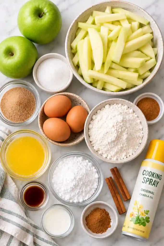 Golden cinnamon sugar apple fries served fresh from the air fryer with vanilla icing. This easy apple dessert features crisp coating around tender Granny Smith apple strips.